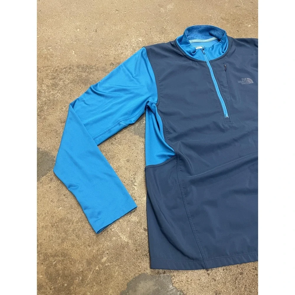 The North Face Shirt Mens Medium‎ Blue 1/4 Zip FlashDry Long Sleeve Hiking Trail